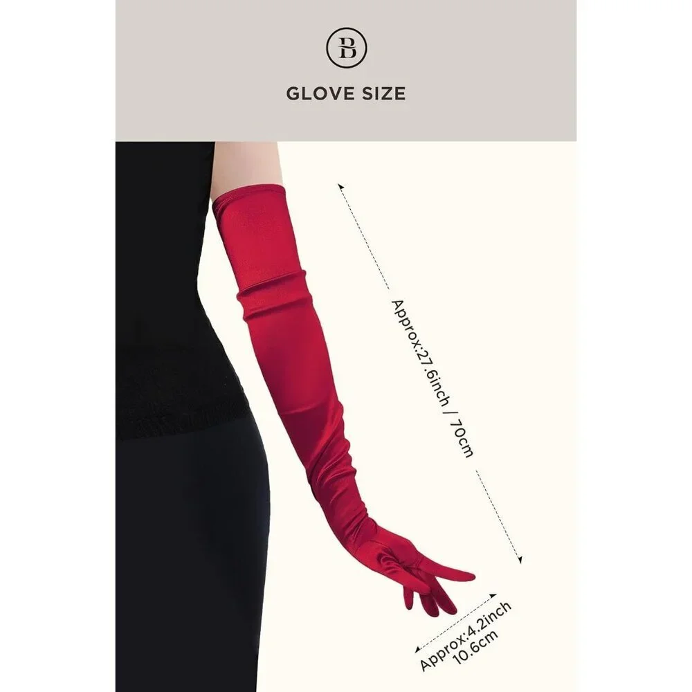 Women's Long Satin Gloves Dark Red Stretchy Upper Arm Length Costume Design